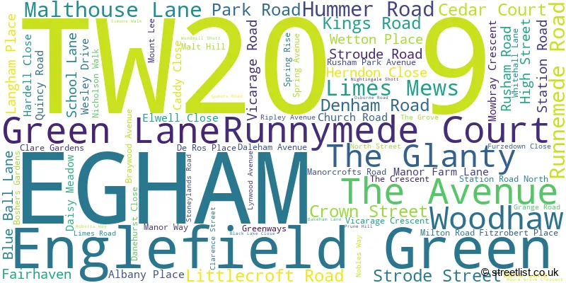 A word cloud for the TW20 9 postcode